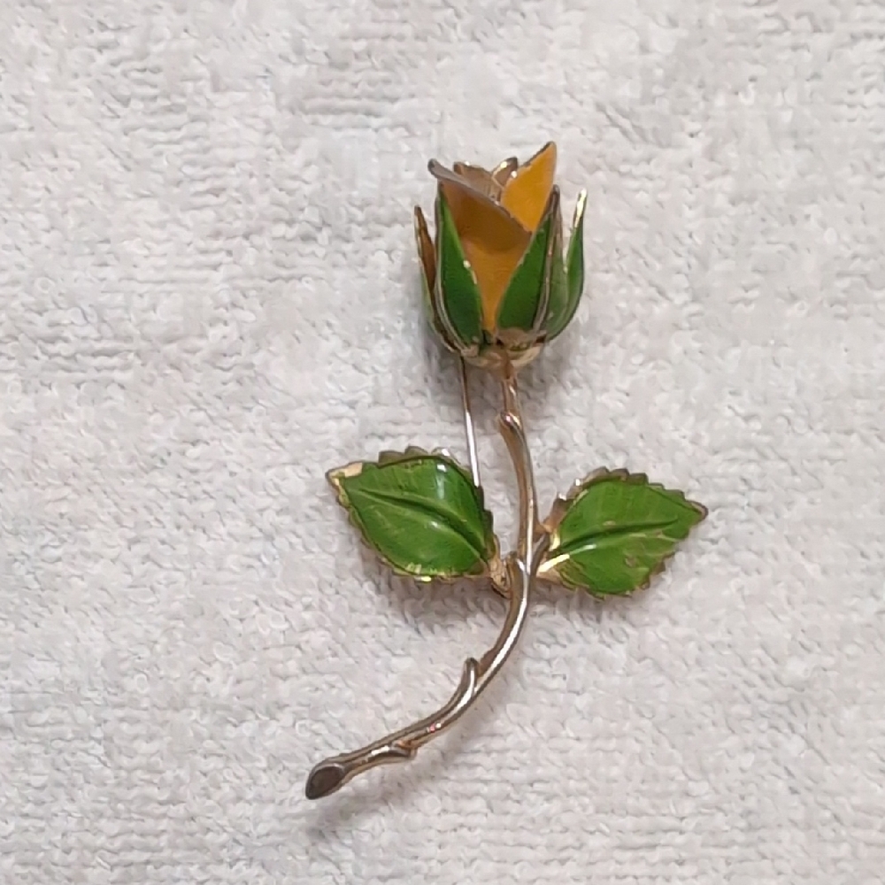 Vintage 3D Yellow Tulip Brooch Pin